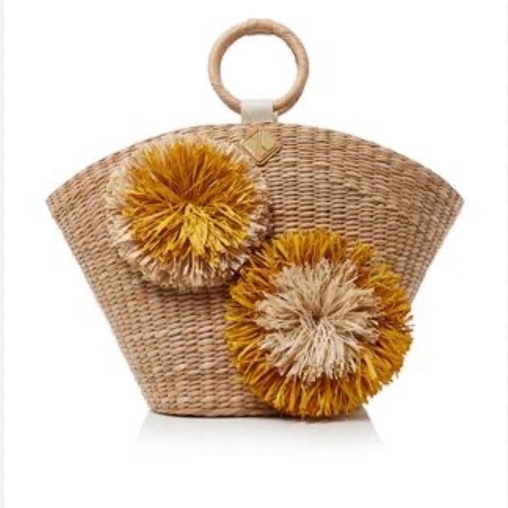 Aranaz woven bag with yellow pom poms - never used